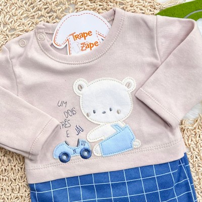 Kit 3 Peças - Bodys Manga Longa - Um, Dois, Três e Já! - Off White, Areia e Azul Bebê